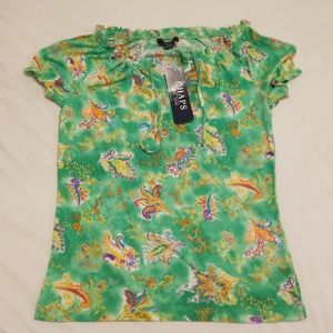NWT Chaps Ruched Tie-neck Vibrant T-shirt